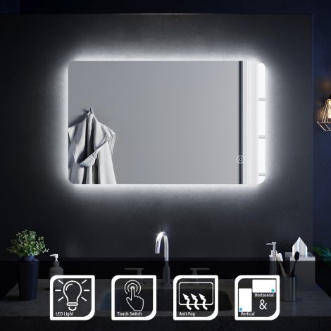 ELEGANT 800 X 500mm Anti - Fog Bathroom LED Illuminated Mirror Vertical Horizontal Touch Control Wall Hung 