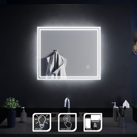 ELEGANT 600 X 500mm Touch IP4 Illuminated LED Bathroom Mirror (Horizontal/Vertical)