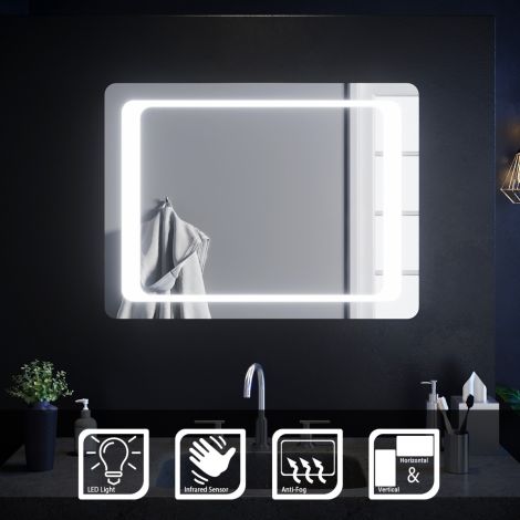 ELEGANT 800 X 600mm Wall Hung Bathroom Illuminated LED Mirror | Sensor Switch controlled | Demister