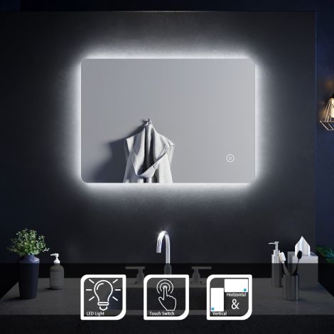 ELEGANT 700 X 500mm Bathroom LED Illuminated Mirror Vertical Horizontal Touch Control Wall Hung