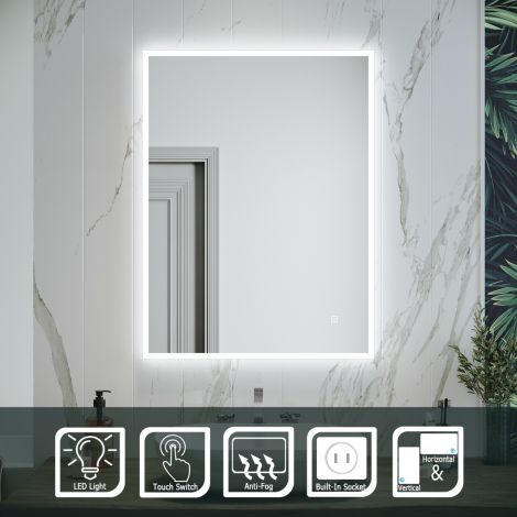 ELEGANT Bathroom Mirror with Shaver Socket 800x600mm Wall Mounted Bathroom Mirror with Demister Pad